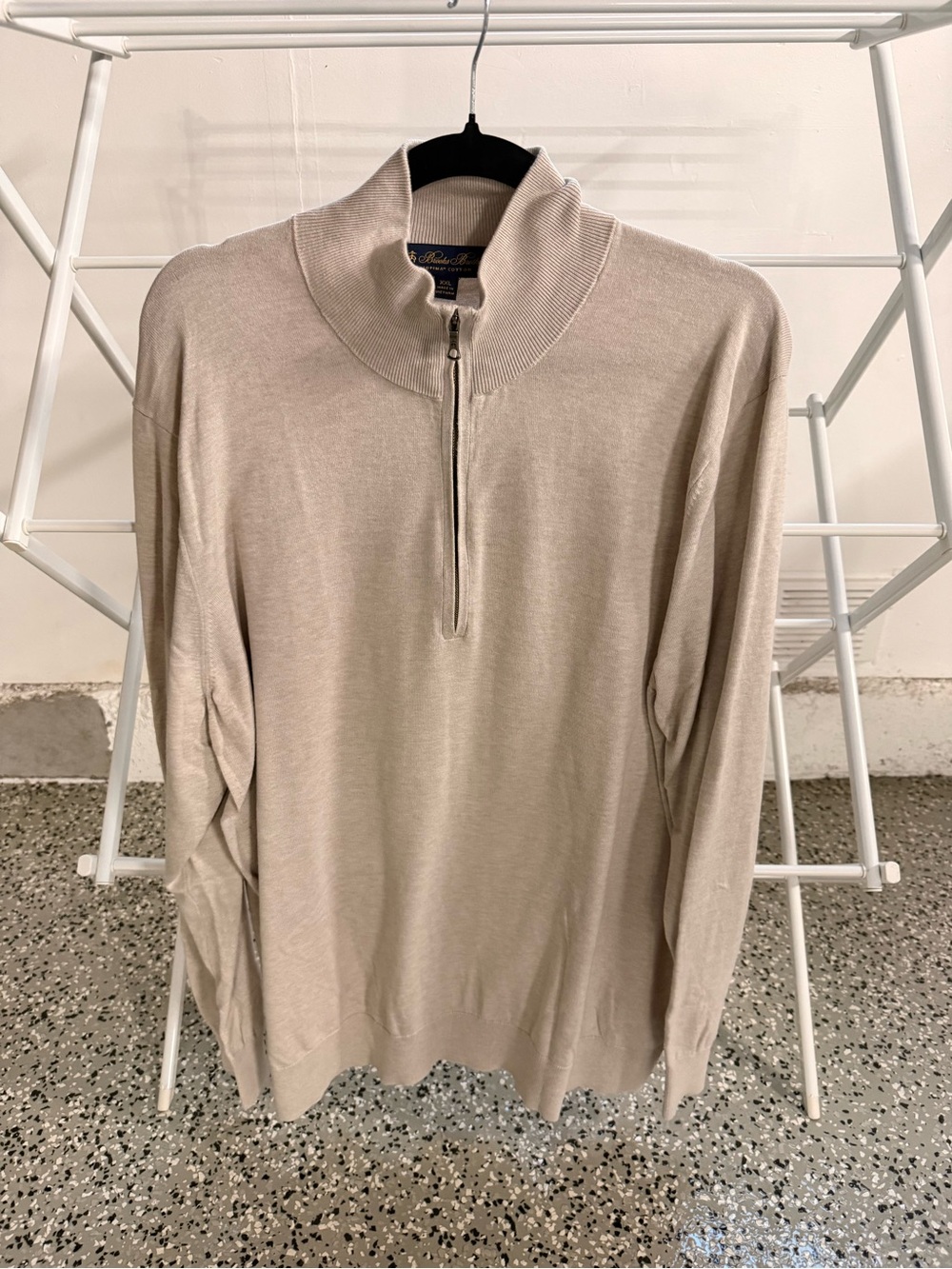 Brooks Brothers Supima Cotton Quarter Zip Sweater Men’s XXL Beige Pullover